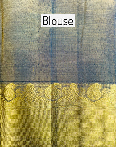 ShopNaya Exclusive | Brocade Kanchipuram Pure Silk Saree | Metallic Peacock Blue | Pure Gold Zari | Handwoven | Ships from California